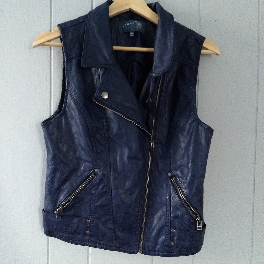Blue Faux Leather Vest